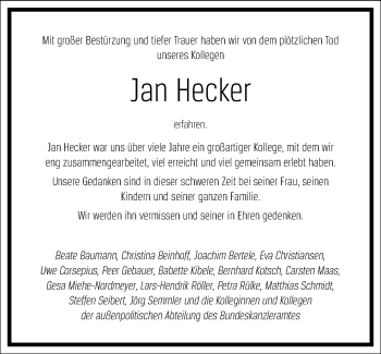 Traueranzeige von Jan Hecker von Frankfurter Allgemeine Zeitung