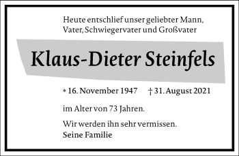 Traueranzeige von Klaus-Dieter Steinfels von Frankfurter Allgemeine Zeitung