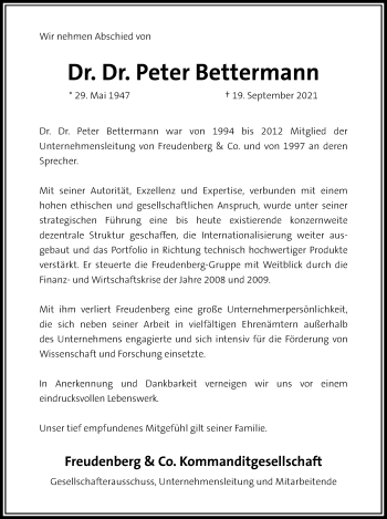 Traueranzeige von Peter Bettermann von Frankfurter Allgemeine Zeitung