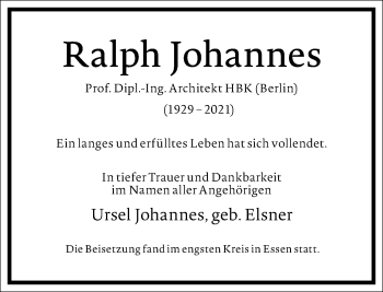 Traueranzeige von Ralph Johannes von Frankfurter Allgemeine Zeitung