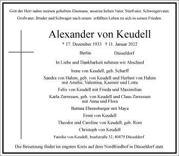 Traueranzeige von Alexander von Keudell von Frankfurter Allgemeine Zeitung