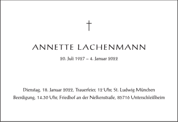 Traueranzeige von Annette Lachenmann von Frankfurter Allgemeine Zeitung