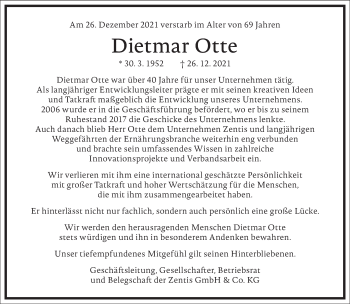 Traueranzeige von Dietmar Otte von Frankfurter Allgemeine Zeitung