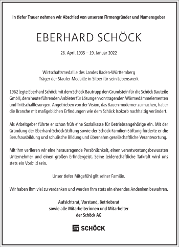 Traueranzeige von Eberhard Schöck von Frankfurter Allgemeine Zeitung