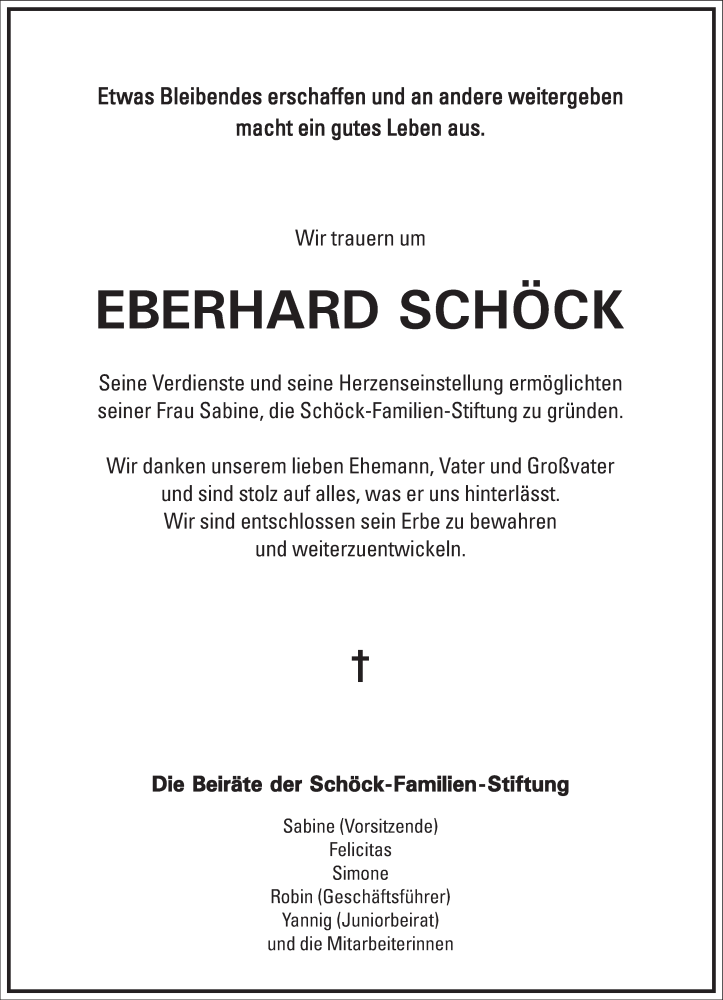  Traueranzeige für Eberhard Schöck vom 25.01.2022 aus Frankfurter Allgemeine Zeitung