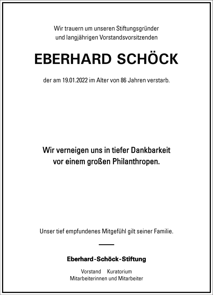  Traueranzeige für Eberhard Schöck vom 25.01.2022 aus Frankfurter Allgemeine Zeitung