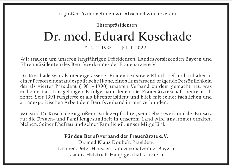  Traueranzeige für Eduard Koschade vom 08.01.2022 aus Frankfurter Allgemeine Zeitung
