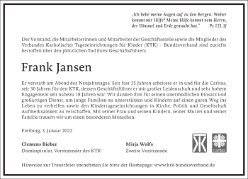 Traueranzeige von Frank Jansen von Frankfurter Allgemeine Zeitung