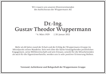 Traueranzeige von Gustav Theodor Wuppermann von Frankfurter Allgemeine Zeitung