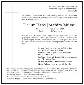 Traueranzeige von Hans-Joachim Mürau von Frankfurter Allgemeine Zeitung