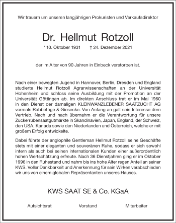 Traueranzeige von Hellmut Rotzoll von Frankfurter Allgemeine Zeitung