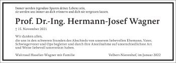 Traueranzeige von Hermann-Josef Wagner von Frankfurter Allgemeine Zeitung