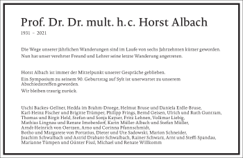 Traueranzeige von Horst Albach von Frankfurter Allgemeine Zeitung