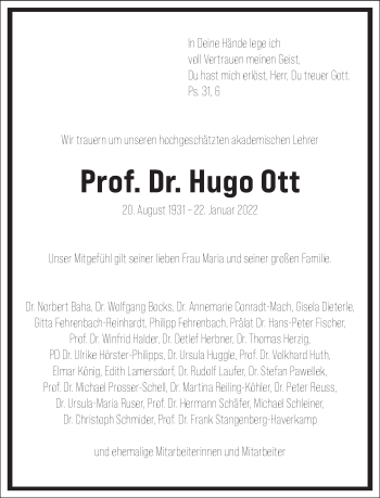 Traueranzeige von Hugo Ott von Frankfurter Allgemeine Zeitung