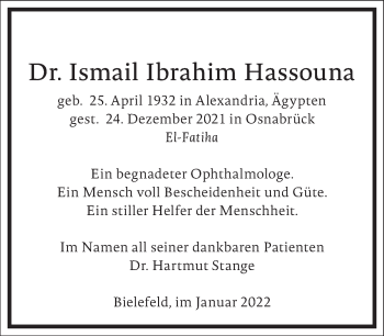 Traueranzeige von Ismail Ibrahim Hassouna von Frankfurter Allgemeine Zeitung