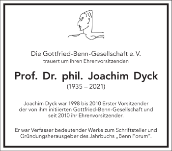 Traueranzeige von Joachim Dyck von Frankfurter Allgemeine Zeitung