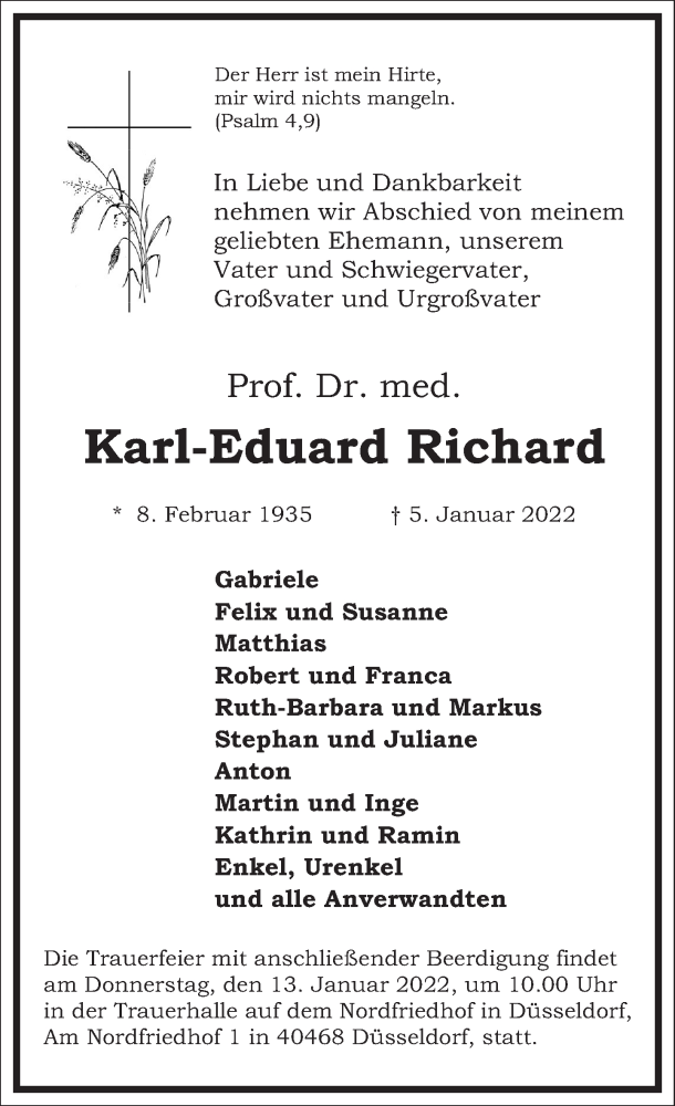  Traueranzeige für Karl-Eduard Richard vom 08.01.2022 aus Frankfurter Allgemeine Zeitung