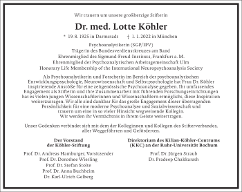 Traueranzeige von Lotte Köhler von Frankfurter Allgemeine Zeitung