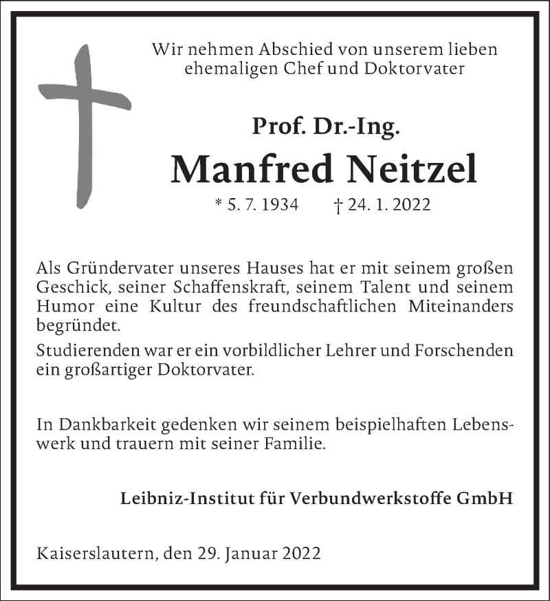  Traueranzeige für Manfred Neitzel vom 29.01.2022 aus Frankfurter Allgemeine Zeitung