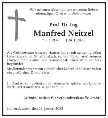 Traueranzeige von Manfred Neitzel von Frankfurter Allgemeine Zeitung