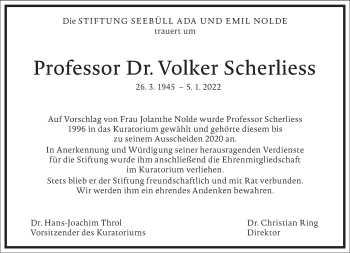 Traueranzeige von Volker Scherliess von Frankfurter Allgemeine Zeitung