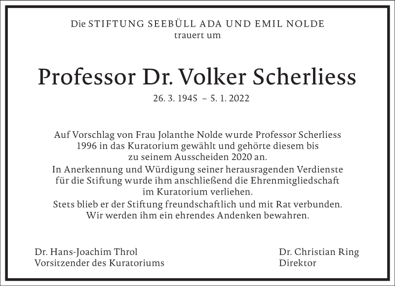  Traueranzeige für Volker Scherliess vom 15.01.2022 aus Frankfurter Allgemeine Zeitung