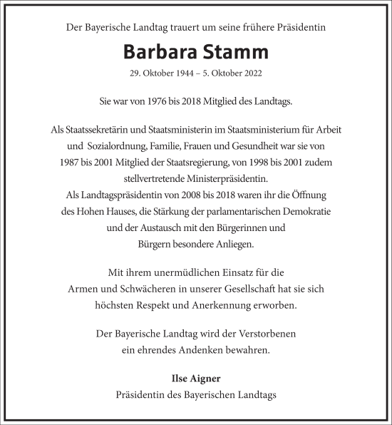 Traueranzeige von Barbara Stamm von Frankfurter Allgemeine Zeitung