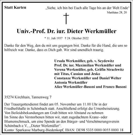 Traueranzeige von Dieter Werkmüller von Frankfurter Allgemeine Zeitung