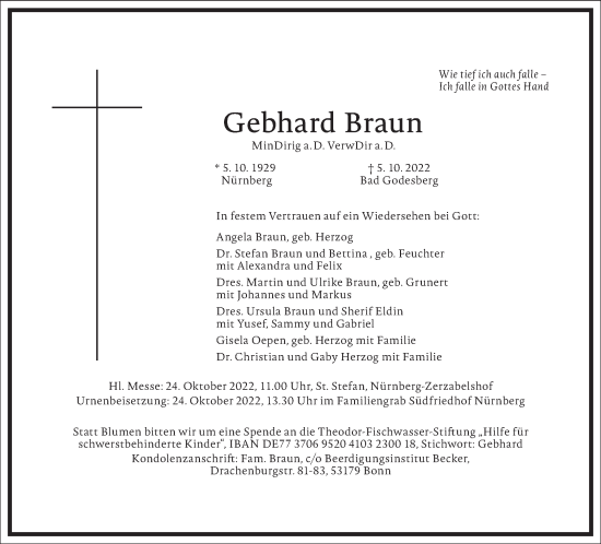 Traueranzeige von Gebhard Braun von Frankfurter Allgemeine Zeitung