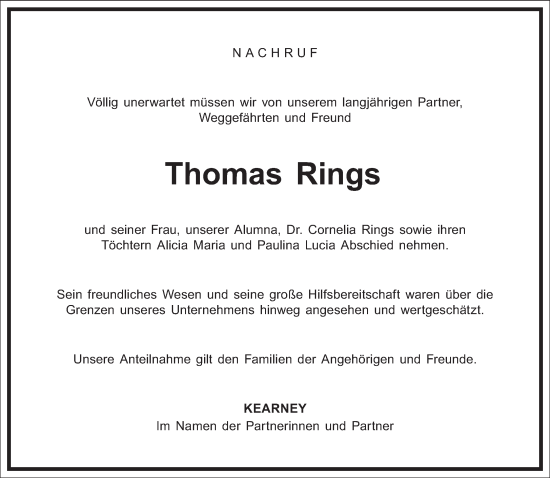 Traueranzeige von Thomas Rings von Frankfurter Allgemeine Zeitung