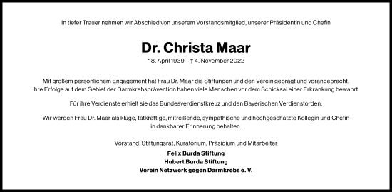 Traueranzeige von Christa Maar von Frankfurter Allgemeine Zeitung