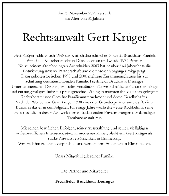 Traueranzeige von Gert Krüger von Frankfurter Allgemeine Zeitung