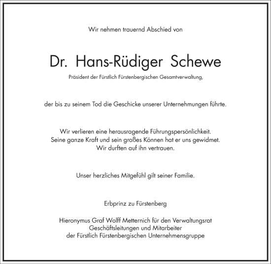 Traueranzeige von Hans-Rüdiger Schewe von Frankfurter Allgemeine Zeitung