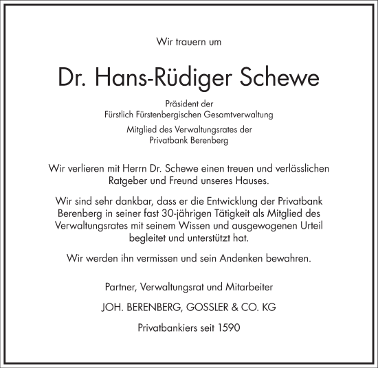 Traueranzeige von Hans-Rüdiger Schewe von Frankfurter Allgemeine Zeitung