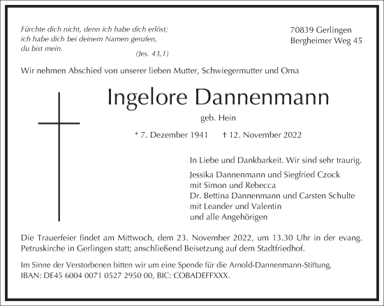 Traueranzeige von Ingelore Dannenmann von Frankfurter Allgemeine Zeitung