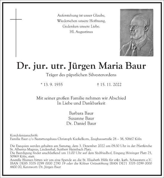 Traueranzeige von Jürgen Maria Baur von Frankfurter Allgemeine Zeitung