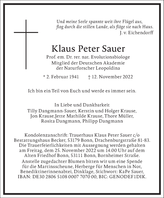 Traueranzeige von Klaus Peter Sauer von Frankfurter Allgemeine Zeitung