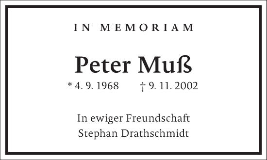 Traueranzeige von Peter Muß von Frankfurter Allgemeine Zeitung