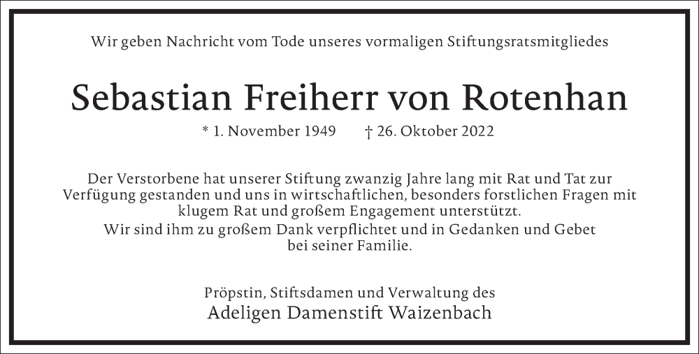 Traueranzeigen Von Sebastian Freiherr Von Rotenhan | Frankfurter ...