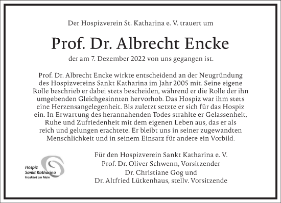 Traueranzeige von Albrecht Encke von Frankfurter Allgemeine Zeitung