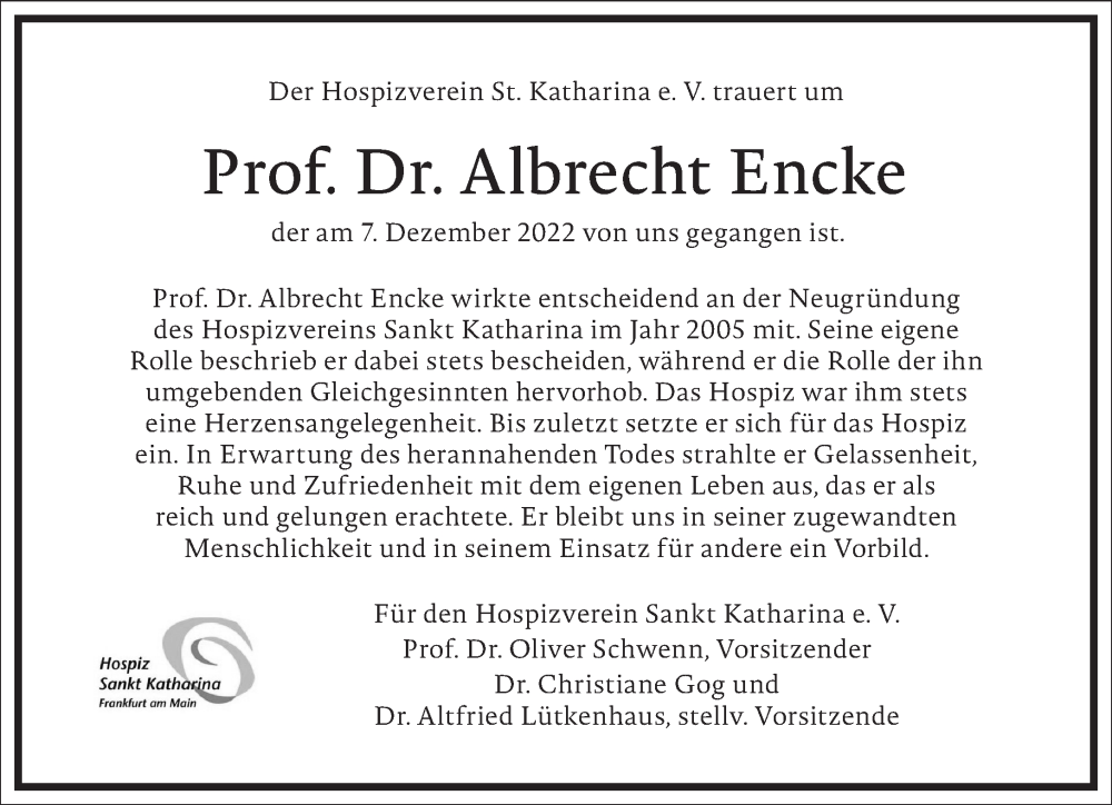  Traueranzeige für Albrecht Encke vom 14.12.2022 aus Frankfurter Allgemeine Zeitung