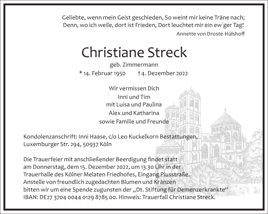 Traueranzeige von Christiane Streck von Frankfurter Allgemeine Zeitung