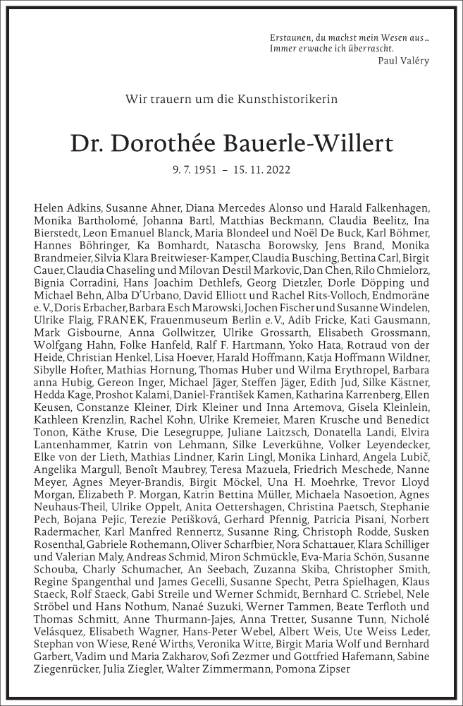  Traueranzeige für Dorothee Bauerle-Willert vom 03.12.2022 aus Frankfurter Allgemeine Zeitung