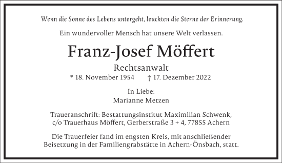 Traueranzeige von Franz-Josef Möffert von Frankfurter Allgemeine Zeitung