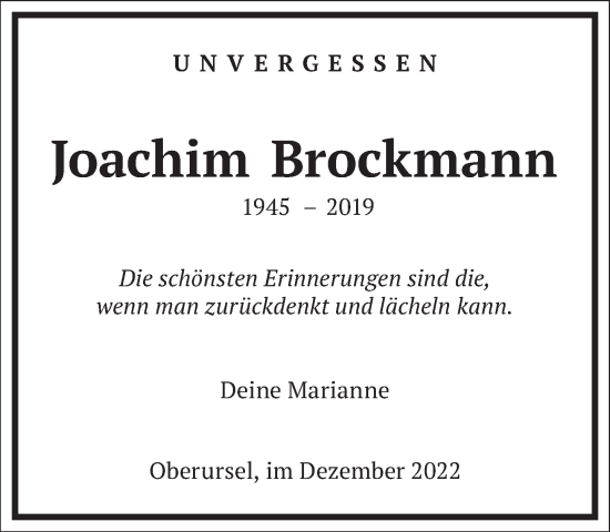 Traueranzeige von Joachim Brockmann von Frankfurter Allgemeine Zeitung