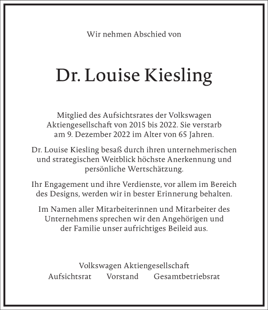 Traueranzeige von Louise Kiesling von Frankfurter Allgemeine Zeitung