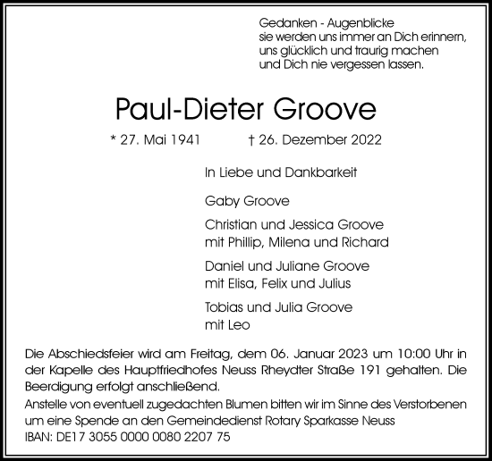 Traueranzeige von Paul-Dieter Groove von Frankfurter Allgemeine Zeitung