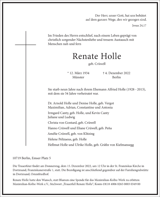 Traueranzeige von Renate Holle von Frankfurter Allgemeine Zeitung