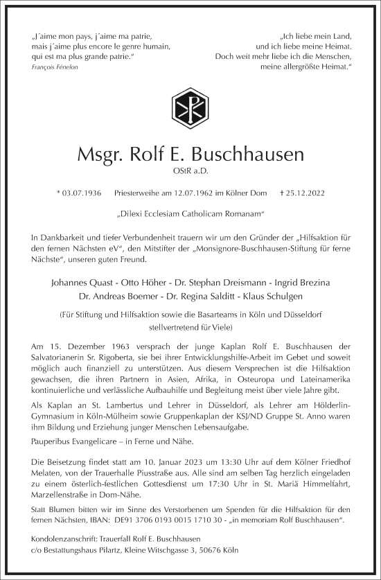 Traueranzeige von Rolf E. Buschhausen von Frankfurter Allgemeine Zeitung