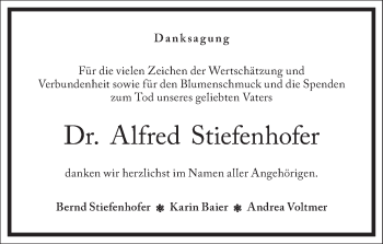 Traueranzeige von Alfred Stiefenhofer von Frankfurter Allgemeine Zeitung